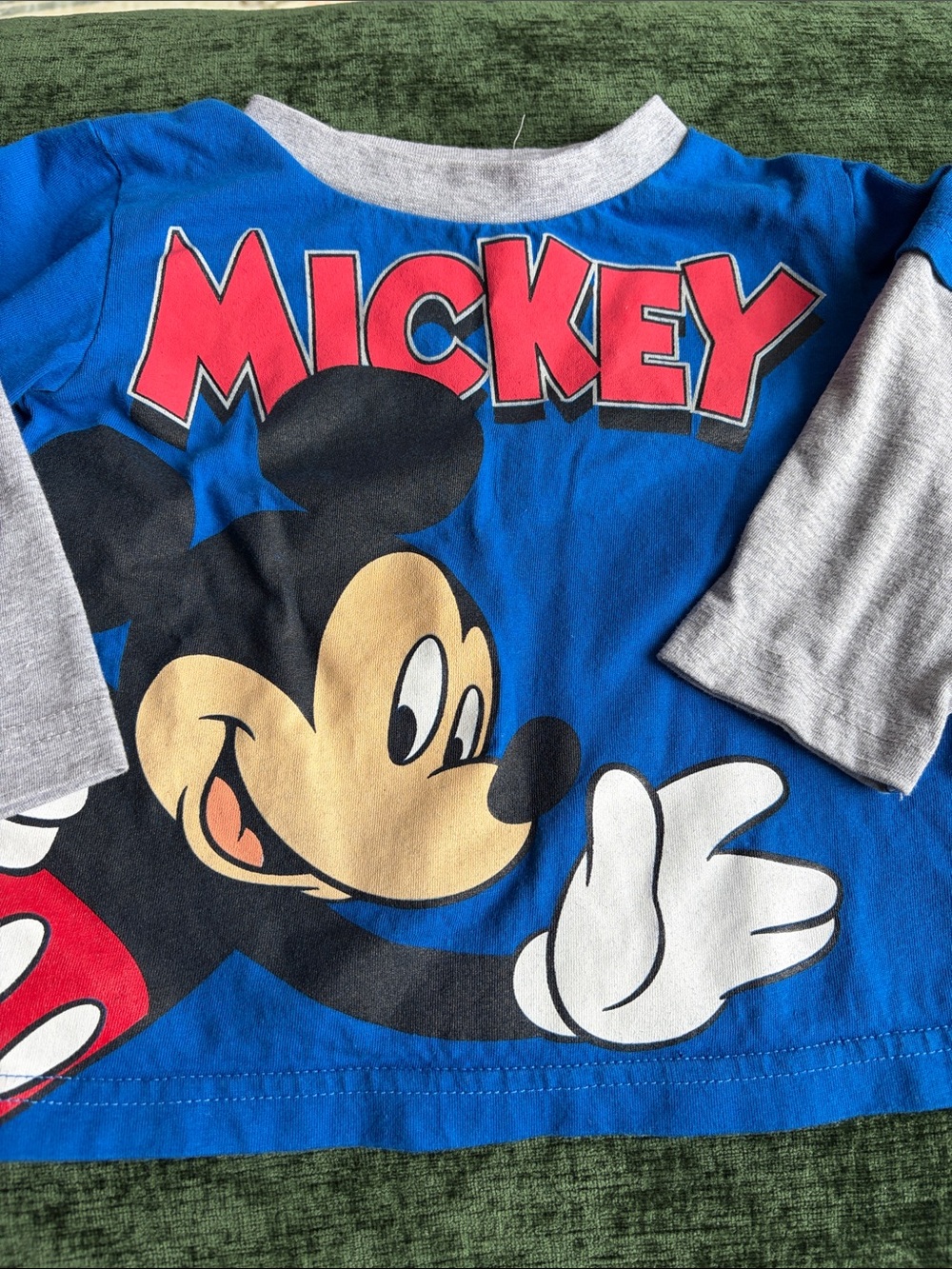 Disney Mickey Graphic Long-Sleeve Top in Blue and Gray with Red Accent